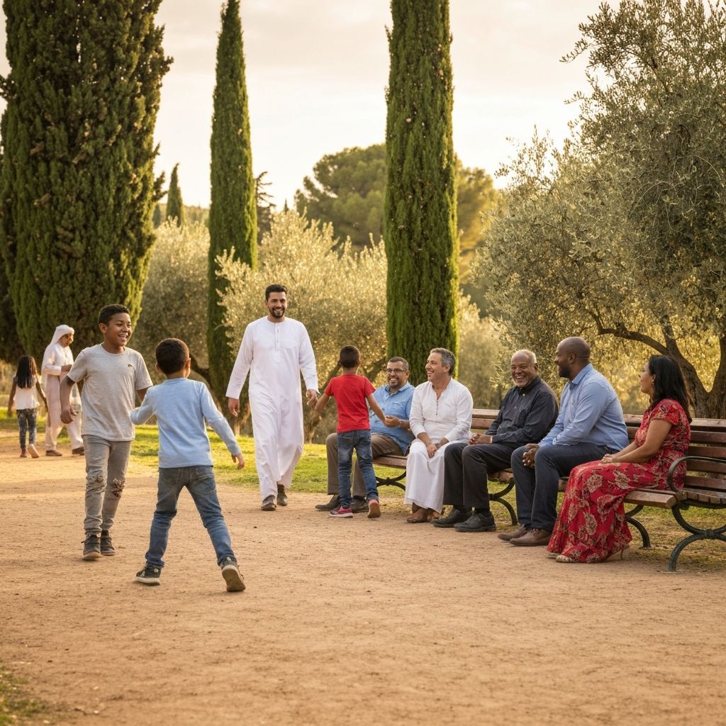 Multicultural immigrant families enjoying community in Spain