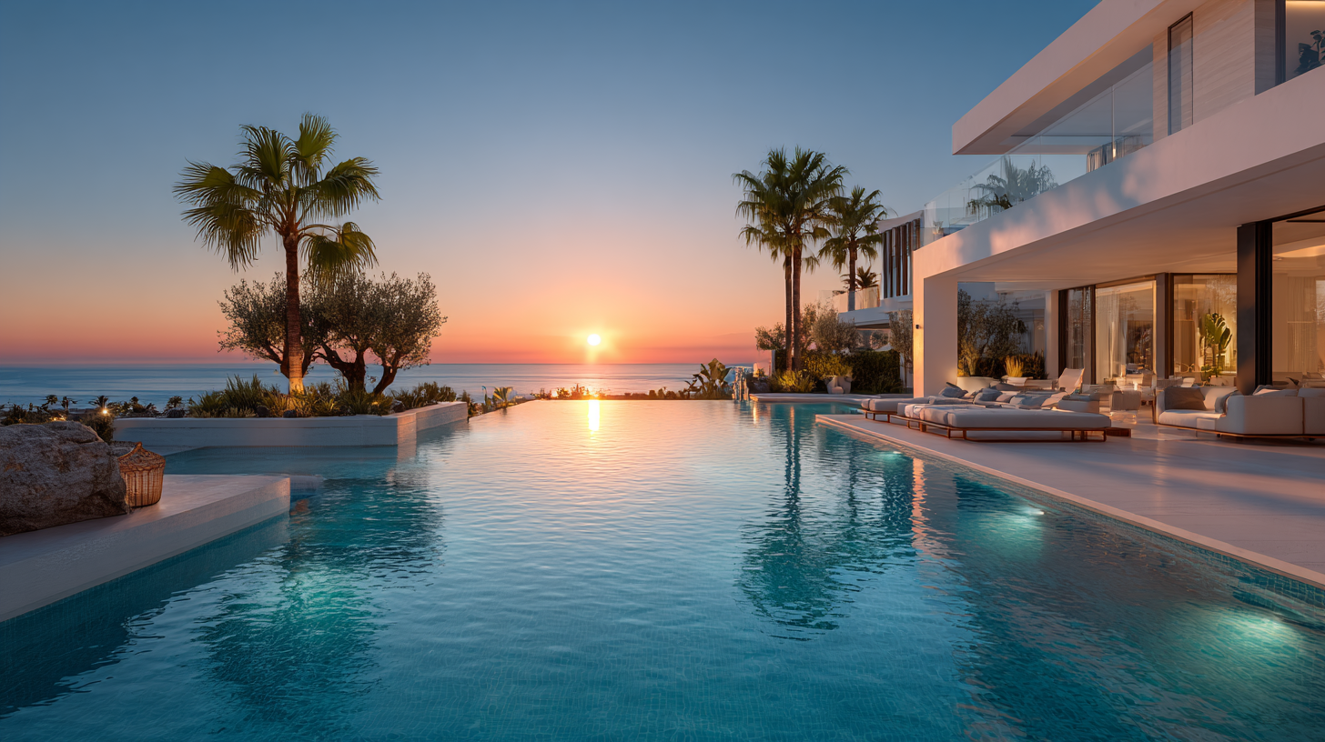 Luxury Mediterranean villa sunset - aspiration and future lifestyle in Spain
